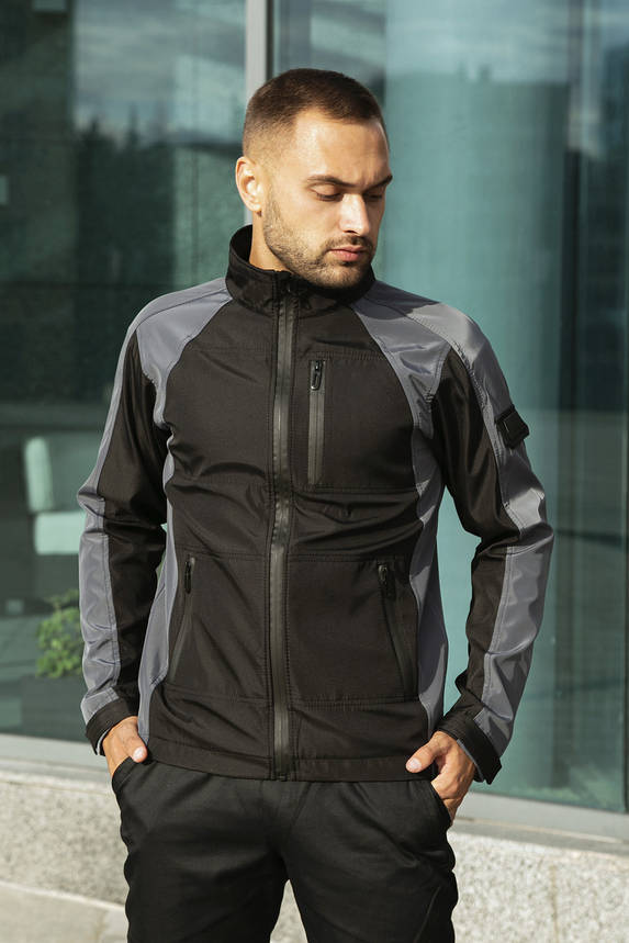Чоловіча весняна куртка чорно-сіра Intruder SoftShell Light 'iForce', фото 2