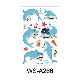 Флеш Тату. 12*8 См. Тимчасова. Перевідна. Набір, Морська Тема, Акули, Пірати, Ws-A266 (S), Ч/Б