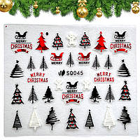 Новорічні 3D наліпки для дизайну нігтів на прозорій основі (Ялинки, санки) 045