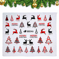 Новорічні 3D-наклейки-стикери для дизайну нігтів на прозорій основі (ялинки, олені) 046