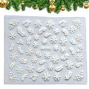 Новорічні 3D-наклейки-стикери для дизайну нігтів на прозорій основі (Сніжинки, зірочки, пір'їнки) 053
