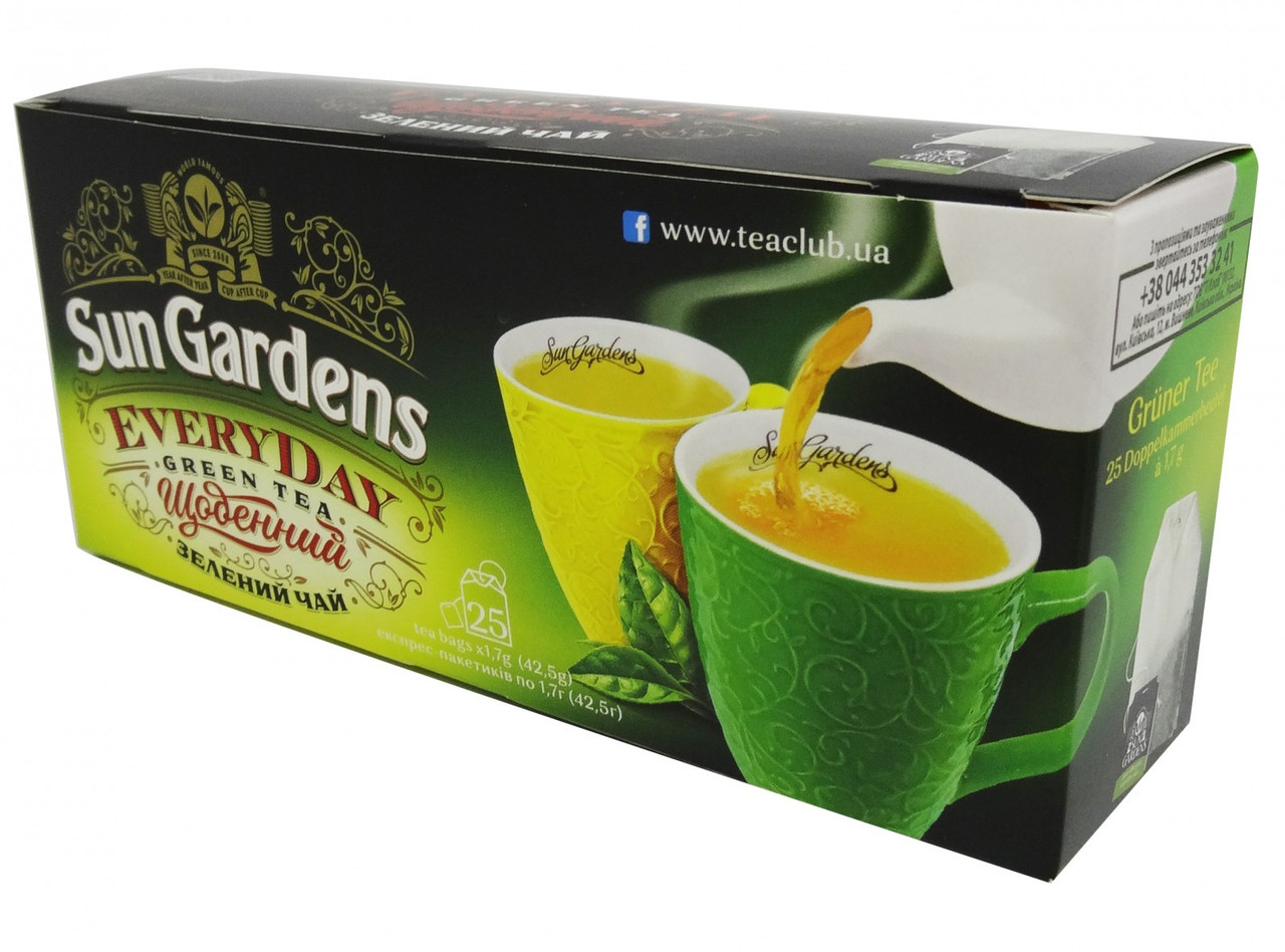 Чай зелений без добавок та ароматизаторів Sun Gardens Every Day 25 пакетиків