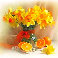 Діамантова мозаїка. Картина на підрамнику "Натюрморт з нарцисами", 30х30см