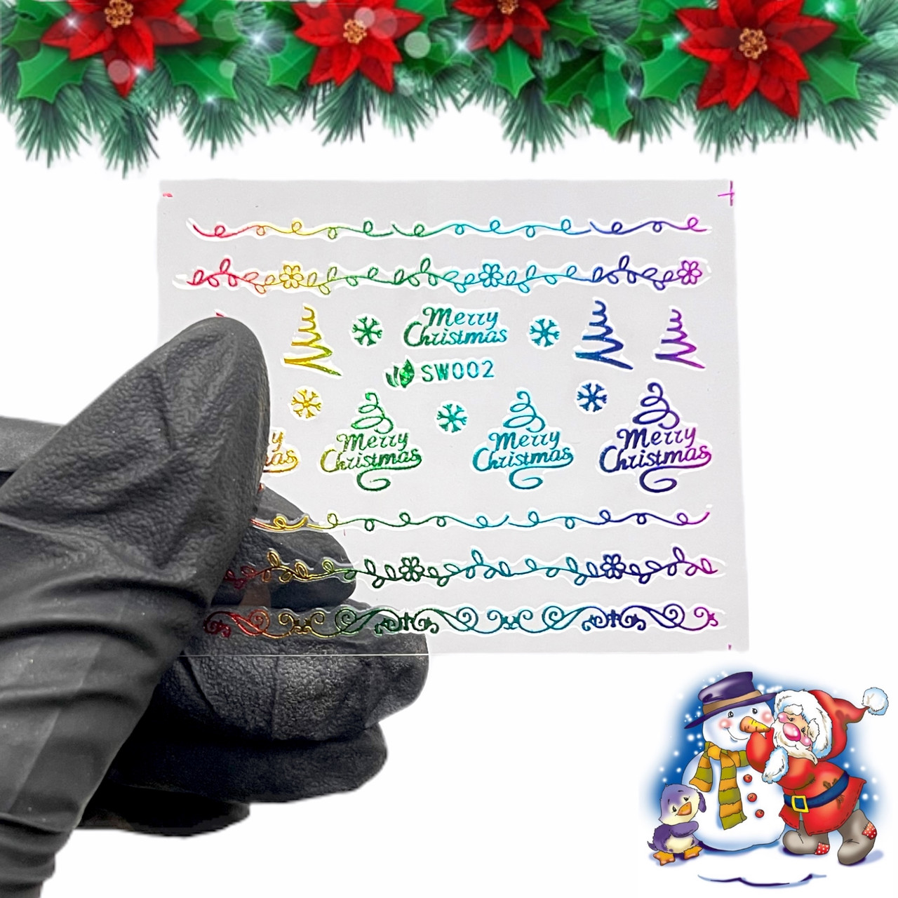 Новорічні 3d стикери (наклейки) для дизайну нігтів на прозорій основі  Merry Christmas 002, фото 1