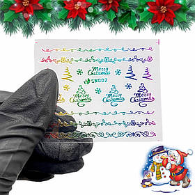 Новорічні 3d стикери (наклейки) для дизайну нігтів на прозорій основі  Merry Christmas 002