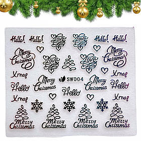 Новорічні 3D стікери-наклейки  Merry Christmas, Сніжинки 004 для дизайну нігтів на прозорій основі