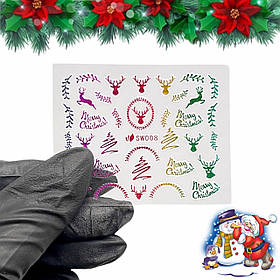Новорічні 3D стікери-наклейки Merry Christmas, Новорічний олень 008 для дизайну нігтів на прозорій основі
