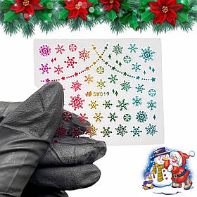 Новорічні 3D стікери-неклейки Сніжинки 019 для дизайну нігтів на прозорій основі