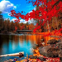 Діамантова мозаїка. Картина на підрамнику "Осіннє озеро", 30х30см