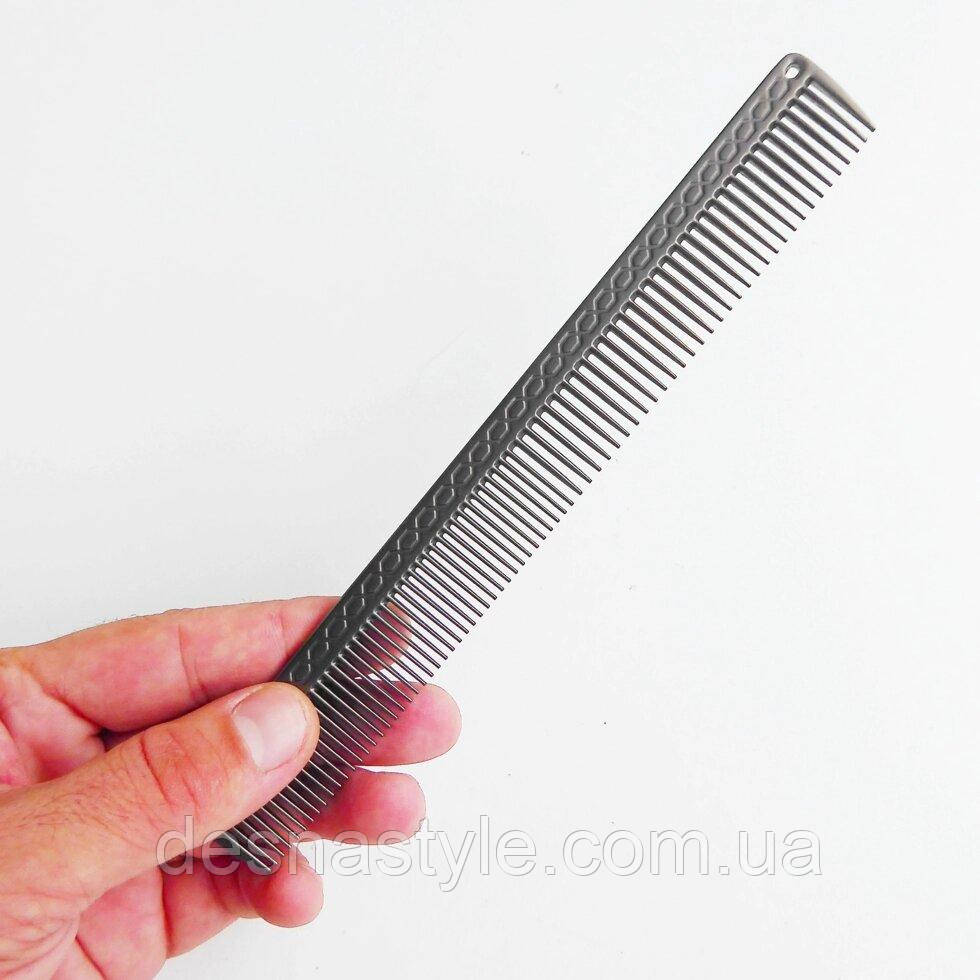 Професійний алюмінієвий гребінець для волосся "ДенІС professional" чорне срібло 21 см