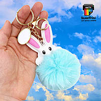 Брелок-зайчик блакитний із металевою двосторонньою овальною вставкою + друк фото/лого/картинка/напис