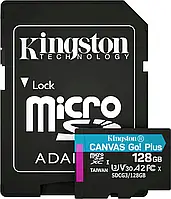 Карта памяти Kingston 128GB microSDXC C10 UHS-I U3 A2 R170/W90MB/s + SD адаптер (SDCG3/128GB)