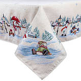 Скатертина Новорічна "Сніговики" 137 х 137 см., гобелен, срібний люрекс, фото 3