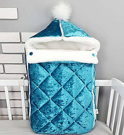 Зимовий конверт на виписку з оксамиту / зимовий чохол в коляску / конверт-чохол для новонародженого