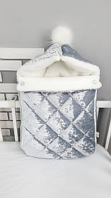 Зимовий конверт на виписку з оксамиту / зимовий чохол в коляску / конверт-чохол для новонародженого