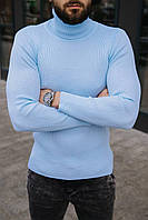 Мужской базовый гольф шерстяной голубой M L XL ХXL (46 48 50 52) водолазка свитер тёплый
