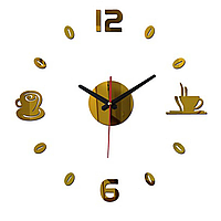 Диаметр 50 см, Настенный стикер часы, 3d часы наклейки Coffee, золотой, настенный декор для дома