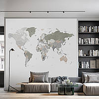 Фотообои виниловые на флизелине "Карта мира в серых тонах"