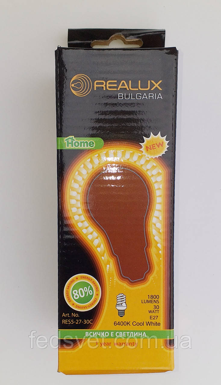 Лампа енергозберігаюча REALUX 30W 6400К E27, фото 1