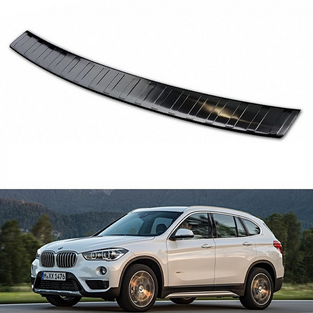 Захисна накладка на задній бампер для BMW X1 F48 2015-2020, LIFT 2020+ /чорн.нерж.сталь/