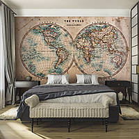 Бесшовная фреска панно "Карта мира на глобусе"