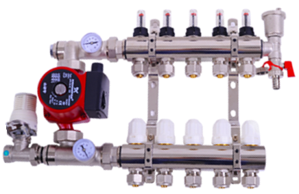 Колектор для теплої підлоги Gross на 5 контурів в зборі з насосом, фото 1