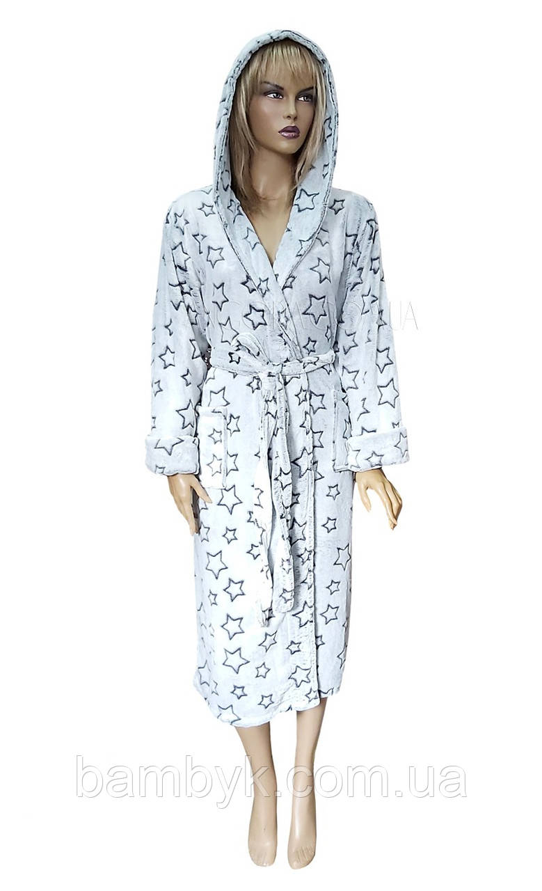 Довгий жіночий халат з капюшоном дуже теплий Impulse "зірочка"