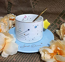 💜Шикарна чашка з блюдцем та ложкою "Космос" 220 мл