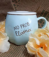 ❤️Кухоль із кришкою та ложкою "𝓝𝓸 𝓟𝓻𝓸𝓫 𝓵𝓵𝓪𝓶𝓪" Блакитний