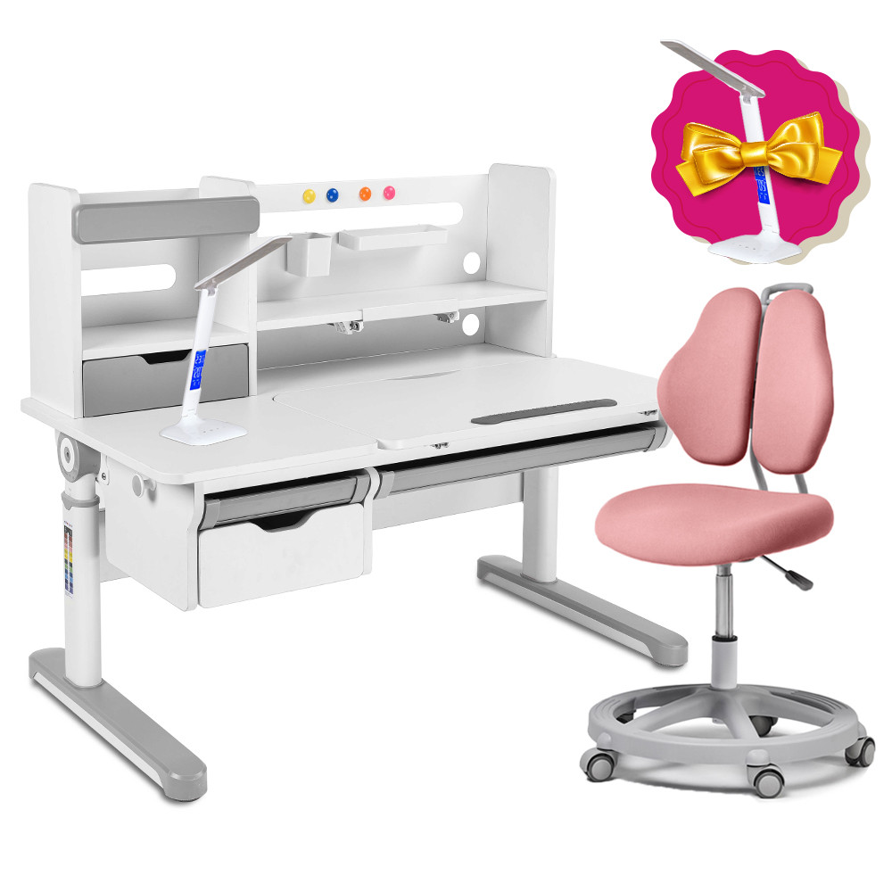 Комплект для школяра парта FunDesk Sentire Grey + підліткове крісло для дому Pratico II Pink