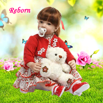 Реалістична дитяча лялька реборн Reborn doll ручної роботи довге волосся Силіконова колекційна лялька Дівчинка Катюша 60 см