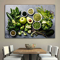 Картина модульна на полотні для кухні, кафе, ресторану правильного харчування Зелені овочі 40, 1, 60