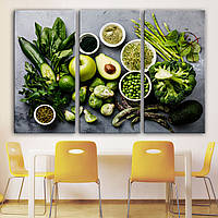 Картина модульна на полотні для кухні, кафе, ресторану правильного харчування Зелені овочі