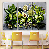 Картина модульна на полотні для кухні, кафе, ресторану правильного харчування Зелені овочі 80, 3, 120