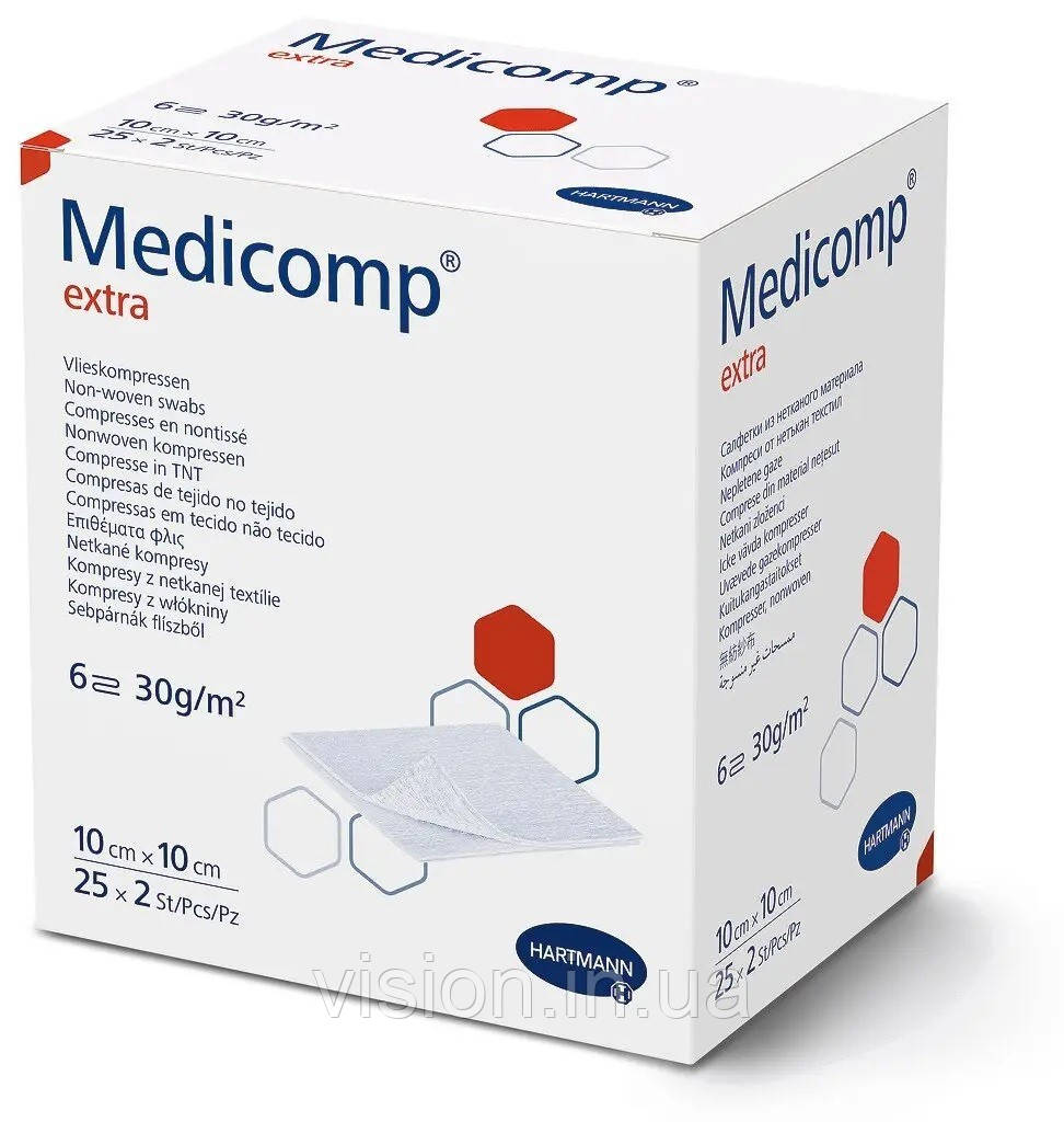 Серветки з нетканого матеріалу Medicomp® extra 10см х 10см 2шт, фото 1