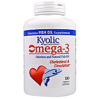 Омега-3, натуральный рыбий жир без запаха, Omega-3, Cholesterol & Circulation, Kyolic, 180 гелевых капсул