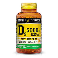 Вітамін D3 5000 МО, Vitamin D3, Mason Natural, 100 гелевих капсул