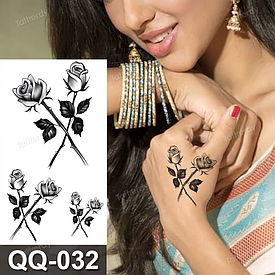 Флеш Тату. 11*6 См. Тимчасова. Перевідна. Набір, Квіти, Старі Скули, Old School, Троянда, Qq-032 (S)
