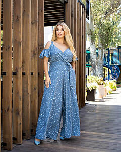 Комбінезон жіночий брючний літній нарядний Парос великих розмірів синій