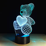 3D світильник Ведмедик з серцем, прикольні подарунки на день народження, подарунки дітям, фото 4
