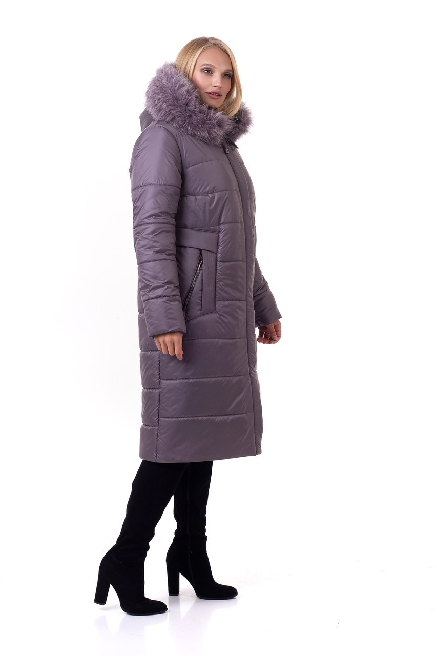Стильний жіночий подовжений пуховик з хутряною опушкою. Великі розміри, фото 1