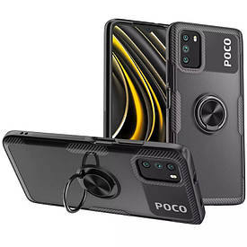 TPU+PC чохол Deen CrystalRing for Magnet (opp) для Xiaomi Poco M3 TPU+PC, Кільце-тримач, Безбарвний / Чорний