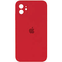 Чехол Silicone Case для Apple iPhone 11 (6.1) квадратный в стиле 12 закрытый низ и камера (Camellia) Красный