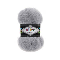 Пряжа Alize Mohair Classic 21 сірий алізе мохер класік