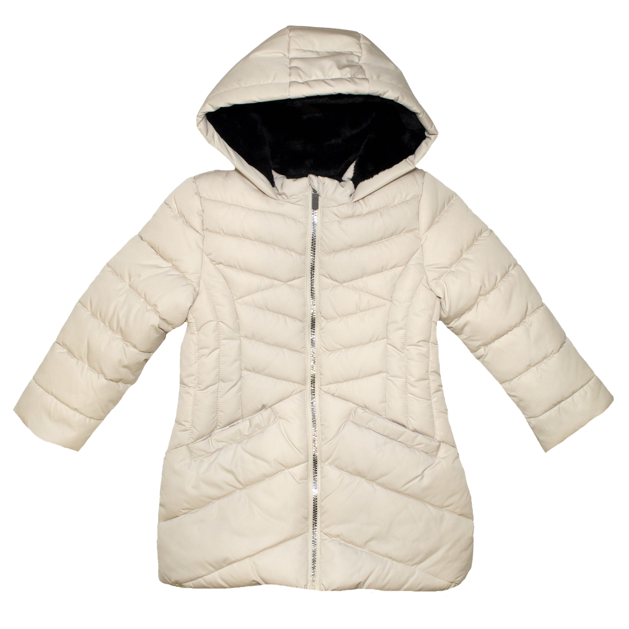 Пуховик для девочки - молочного цвета, на молнии с капюшоном, тёплый на ...