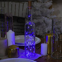 🔥 Гірлянда Роса Пробка 20 лампочок Синя 200 см, прозорий провід, від батарейок (1278-02)