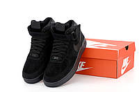 Мужские кроссовки Nike Air Force 1 High Black One Обувь Найк Форсы черные замшевые высокие молодежные осенние