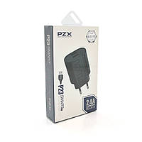 Набір 2 в 1 СЗУ With Cable iPhone 110-240V PZX P23, 2xUSB, 2,4 A, Black, Blister-box