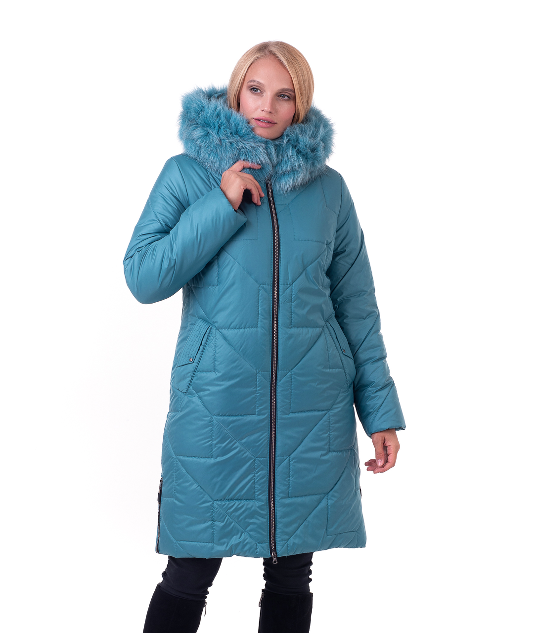 Модний зимовий жіночий пуховик з хутряною опушкою, фото 1