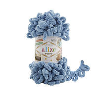 Пряжа Alize puffy - 280 середньо синій  (Пуффі Алізе) велика петелька